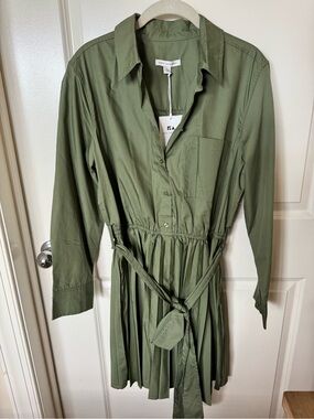 FREE Assembly  Olive Green Pleated Shirt Dress new with tags .